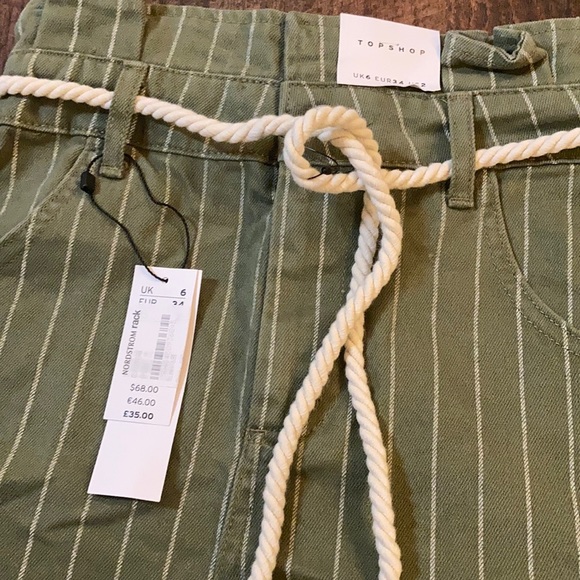 NWT TopShop Green Stripe Paperbag Shorts - Picture 3 of 5